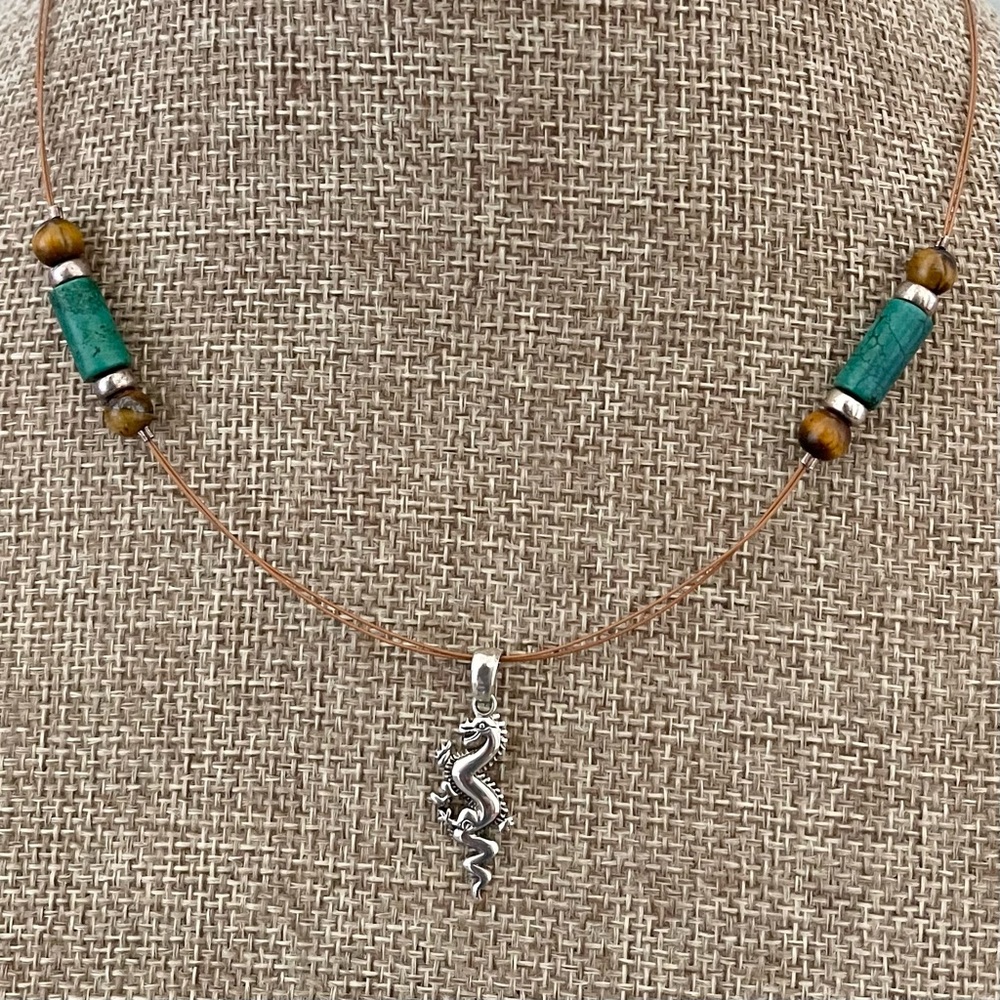 HAND CRAFTED Artisan Necklace Sterling Silver Dragon Pendant 16”